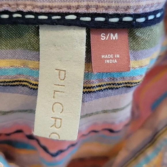 Pilcro Anthro Button Up Multi Striped Boyfriend Oversized Small Medium Festival - Picture 12 of 14